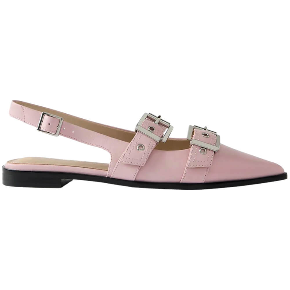 Mint Velvet Ella Pink Leather Buckled Flat Shoes